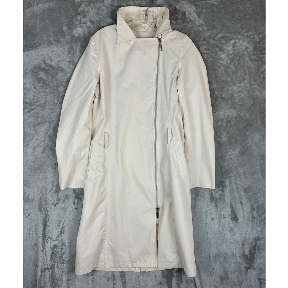 Caroll Paris‎ Womens Cream Asymmetric Zip Trench Coat Jacket Size 38 US Small